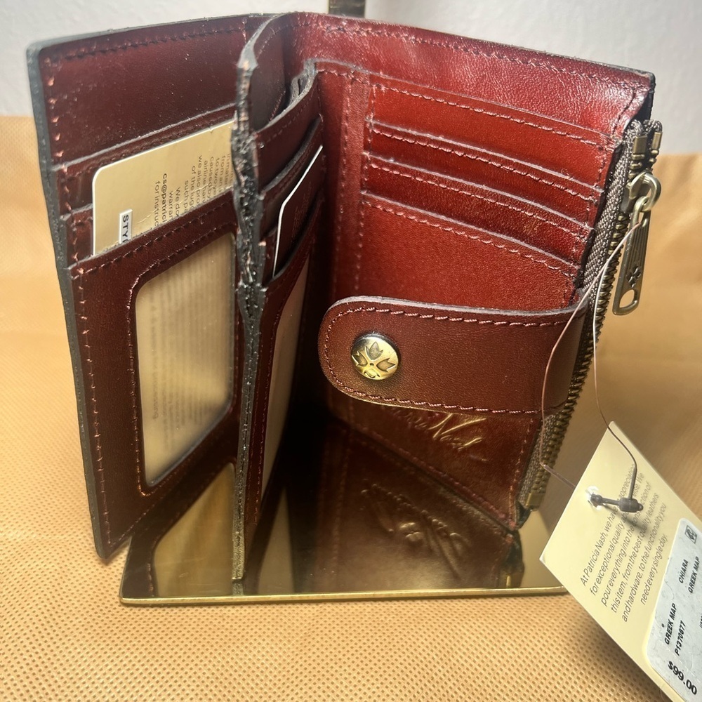 NWT Patricia Nash Chiara Greek Map Leather Bi-Fold Wallet - Picture 7 of 9